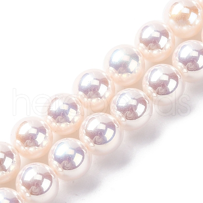 UV Plating Pearlized Glass Pearl Beads Strands GLAA-F128-01B-T02-1