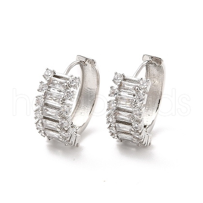 Clear Cubic Zirconia Rectangle Hoop Earrings EJEW-P213-01P-1