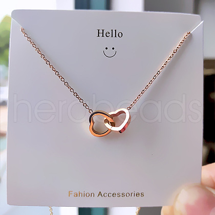 304 Stainless Steel Interlocking Double Heart Pendant Necklaces for Women FS-WG0D883-02-1