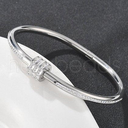 304 Stainless Steel Rhinestone Bangles for Women BJEW-Z092-04P-1