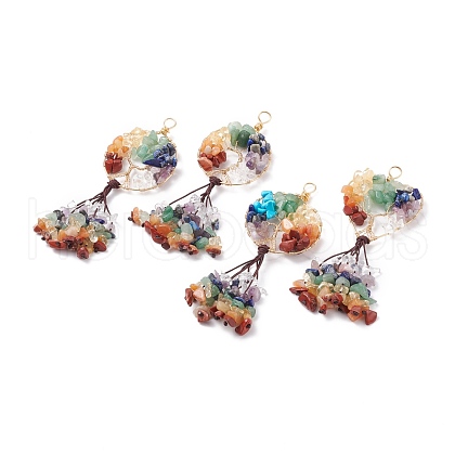 4Pcs 4 Styles Natural & Synthetic Gemstone Chip Big Pendants PALLOY-JF01532-1