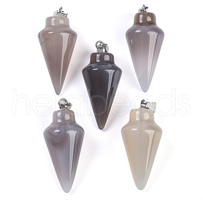 Natural Grey Agate Gemstone Pointed Pendants G-K384-01P-10-1