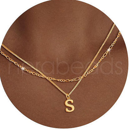 Alloy Initial Pendant Double Layer Necklaces for Women Men WG365C5-19-1