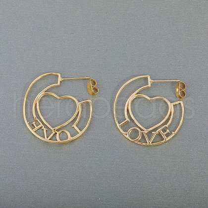 Hollow Heart with Word Love Brass Stud Earrings for Women XT8202-1