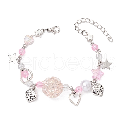 Star & Strawberry Alloy Charm Bracelets BJEW-JB11308-1