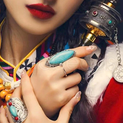 Horse Eye Synthetic Turquoise Finger Rings LY9398-1