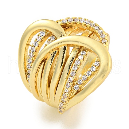 Rack Plating Brass Micro Pave Cubic Zirconia Open Cuff Ring for Women RJEW-C082-13G-1