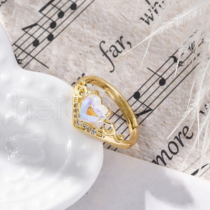 Brass Micro Pave Clear Cubic Zirconia Cuff Finger Rings RJEW-G337-26G-1