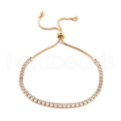 Brass Pave Clear Cubic Zirconia Horse Eye Box Chain Slider Bracelets BJEW-YWC0002-06A-G-1