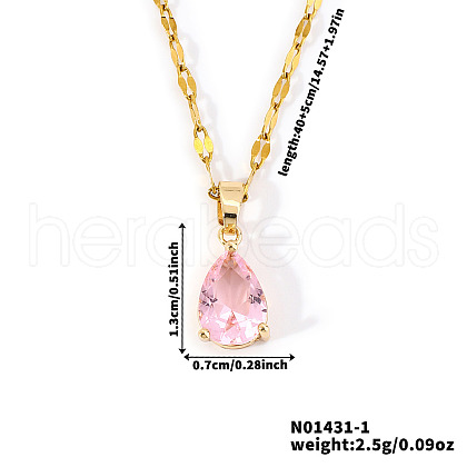 Fashionable Brass Pave Glass Teardrop Pendant Necklaces UU4380-1-1