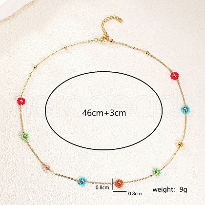 Bohemian Brass & Plastic Colorful Flower Beads Link Chain Necklaces for Women Daily Casual Party Wear QW4664-1