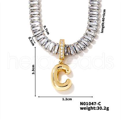 Golden Tone Brass Pave Clear Cubic Zirconia Letter Pendant Necklaces for Women YX4437-3-1