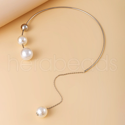 White Imitation Pearl Round Tassel Brass Cuff Choker Necklaces for Women FS-WG39A22-02-1