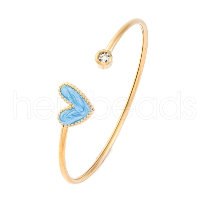 201 Stainless Steel Enamel Cuff Bangles for Women BJEW-F492-01G-02-1