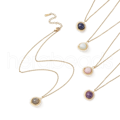 Natural Mixed Gemstone & Seed Flower Pendant Necklace NJEW-MZ00019-1