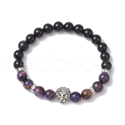 8mm Round Dyed Natural Tiger Eye & Black Onyx Beaded Stretch Bracelets BJEW-TA00516-03-1