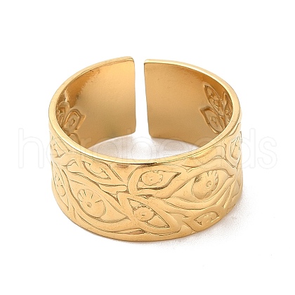 Ion Plating(IP) 304 Stainless Steel Eye Open Cuff Ring for Women RJEW-M149-35G-1