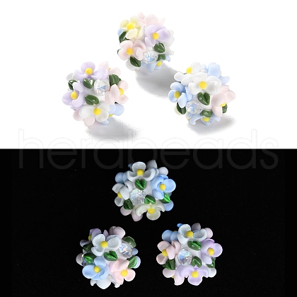 Luminous Polymer Clay Rhinestone Floral Ball Beads CLAY-U002-01G-1