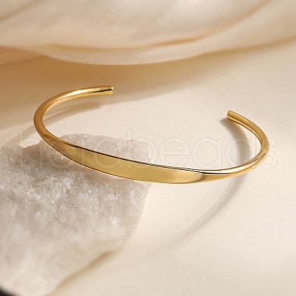 Simple 304 Stainless Steel Cuff Bangles for Women BJEW-C102-02G-1