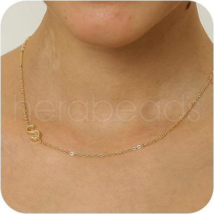 Brass Initial Link Chain Necklaces for Women FS-WG848C9-19-1