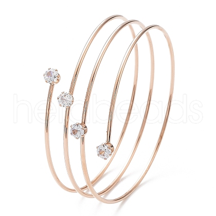 Ion Plating(IP) 304 Stainless Steel Triple Loops Wire Wrap Bangle BJEW-K227-02RG-1