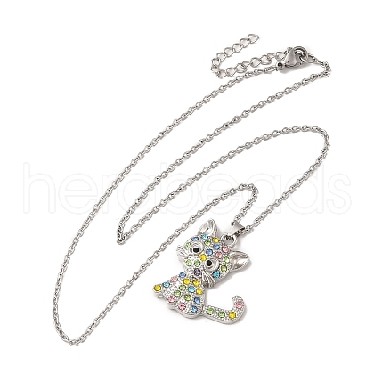 Alloy Rhinestone Cat Pandant Necklace with Cable Chains NJEW-K248-01P-01-1