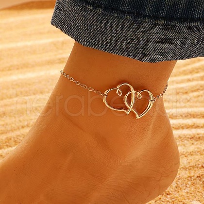 Fashionable Bohemian Style Alloy Double Heart Link Anklets for Women WG497D9-15-1