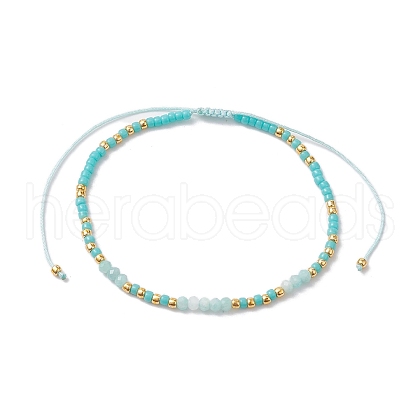 Bohemian Style Natural Amazonite & Glass Braided Bead Bracelet BJEW-JB10136-02-1