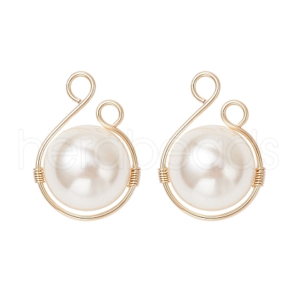 Shell Pearl Copper Wire Wrapped Round Pendants PALLOY-JF03607-01-1