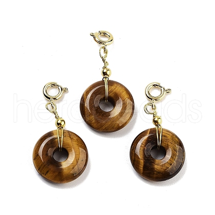 Natural Tiger Eye Donut Pendant Decorations G-P537-04G-03-1