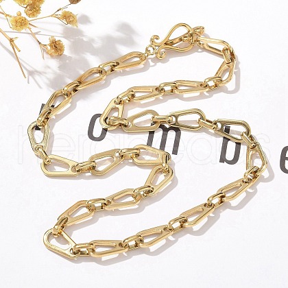 304 Stainless Steel Teardrop Link Chain Necklaces for Women NJEW-R012-02G-1
