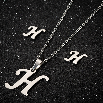 201 Stainless Steel Pendant Necklaces & Stud Earrings Sets WG00841-09-1