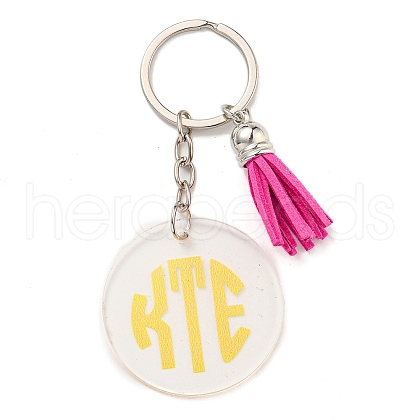 Acrylic Flat Round with Suede Tassel Pendant Keychain KEYC-G060-01C-1