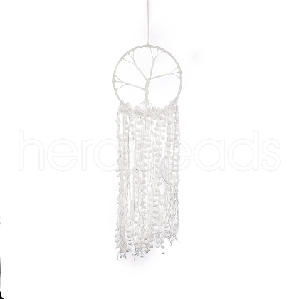 Cotton Cord Woven Web/Net with Feather Hanging Ornaments HJEW-G025-11-1