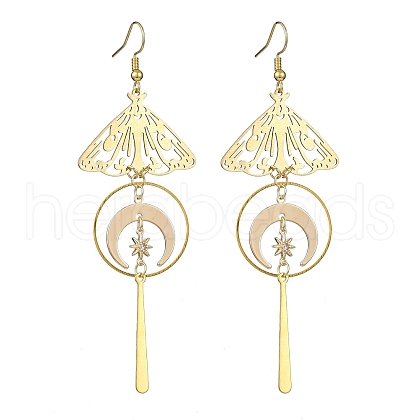 Brass Butterfly & Moon Dangle Earrings EJEW-TA00365-1