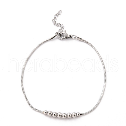 304 Stainless Steel Round Snake Chain Bracelets STAS-B021-19A-P-1