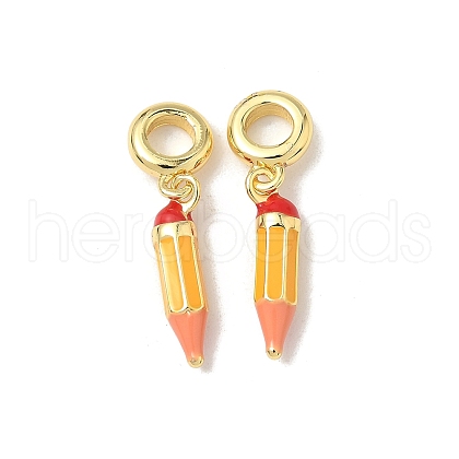 Brass Gold Enamel Pencil European Dangle Charms KK-K293-74G-1