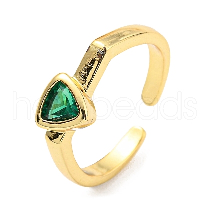 Mother's Day Rings Cubic Zirconia Triangle Open Cuff Rings KK-C026-09G-1