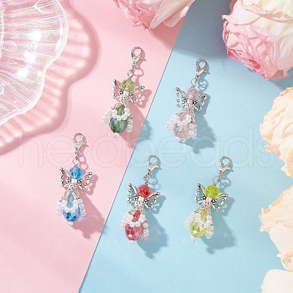 Angel Glass Pearl Beaded Pendants Decorations HJEW-JM03402-1