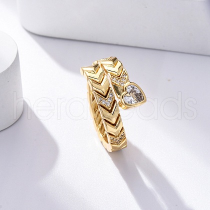 Brass Micro Pave Clear Cubic Zirconia Open Cuff Rings for Women RJEW-G341-05G-02-1