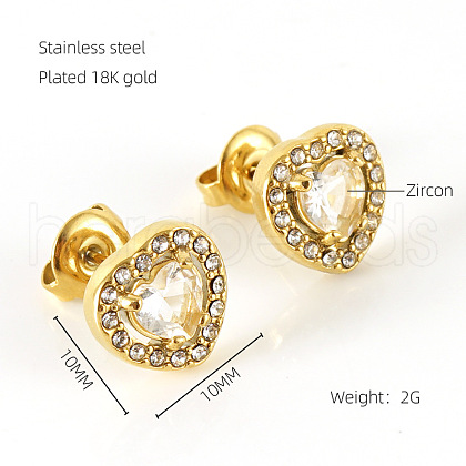 304 Stainless Steel Cubic Zirconia Stud Earrings FS-WGD0B7C-16-1