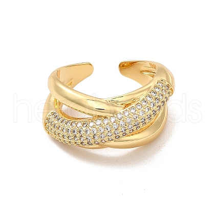 Cubic Zirconia Criss Cross Open Cuff Ring RJEW-A015-02G-1