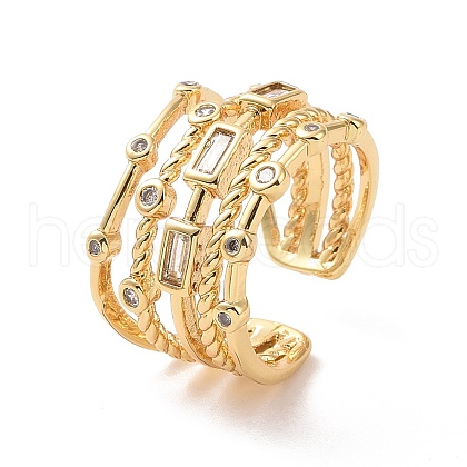 Clear Cubic Zirconia Rectangle Open Cuff Ring RJEW-P035-03G-1