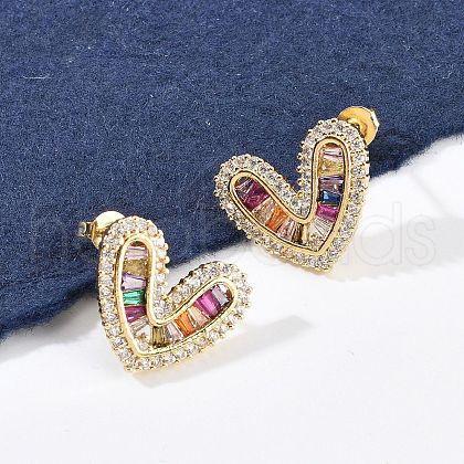 Brass Micro Pave Cubic Zirconia Stud Earrings for Women EJEW-F352-04G-1