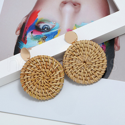 Alloy Rattan Woven Dangle Stud Earrings FS-WGA068A-04-1