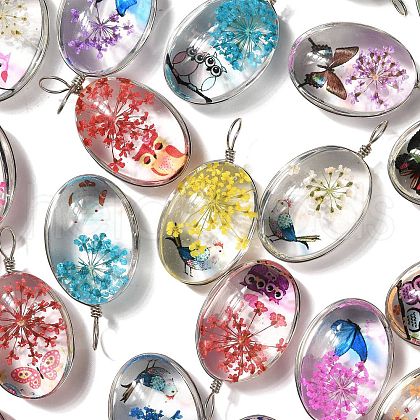 Transparent Glass Pendants GLAA-M048-07-1