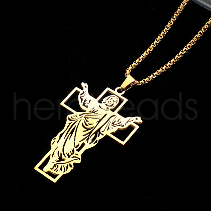 Vintage Stainless Steel Cross Pendant Necklace for Men MW5712-1-1