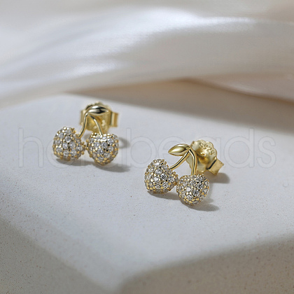 925 Sterling Silver Cherry Stud Earrings EJEW-C146-09G-1