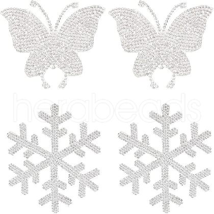 SUPERFINDINGS 4Pcs 2 Style Snowflake & Butterfly Glitter Hotfix Rhinestone DIY-FH0003-49-1
