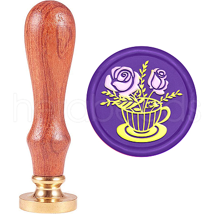 Brass Wax Seal Stamp with Handle AJEW-WH0184-1143-1